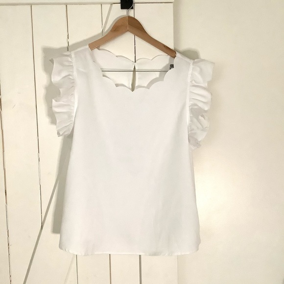 SHEIN white scallop edge ruffle blouse size 1XL - Picture 1 of 7